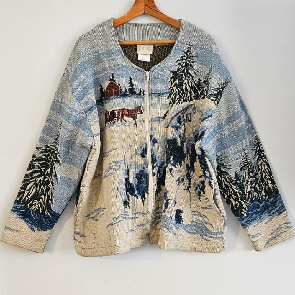 Vintage Arts Unlimited Sportswear Winter Scenic Tapestry 100% Cotton Jacket XXL